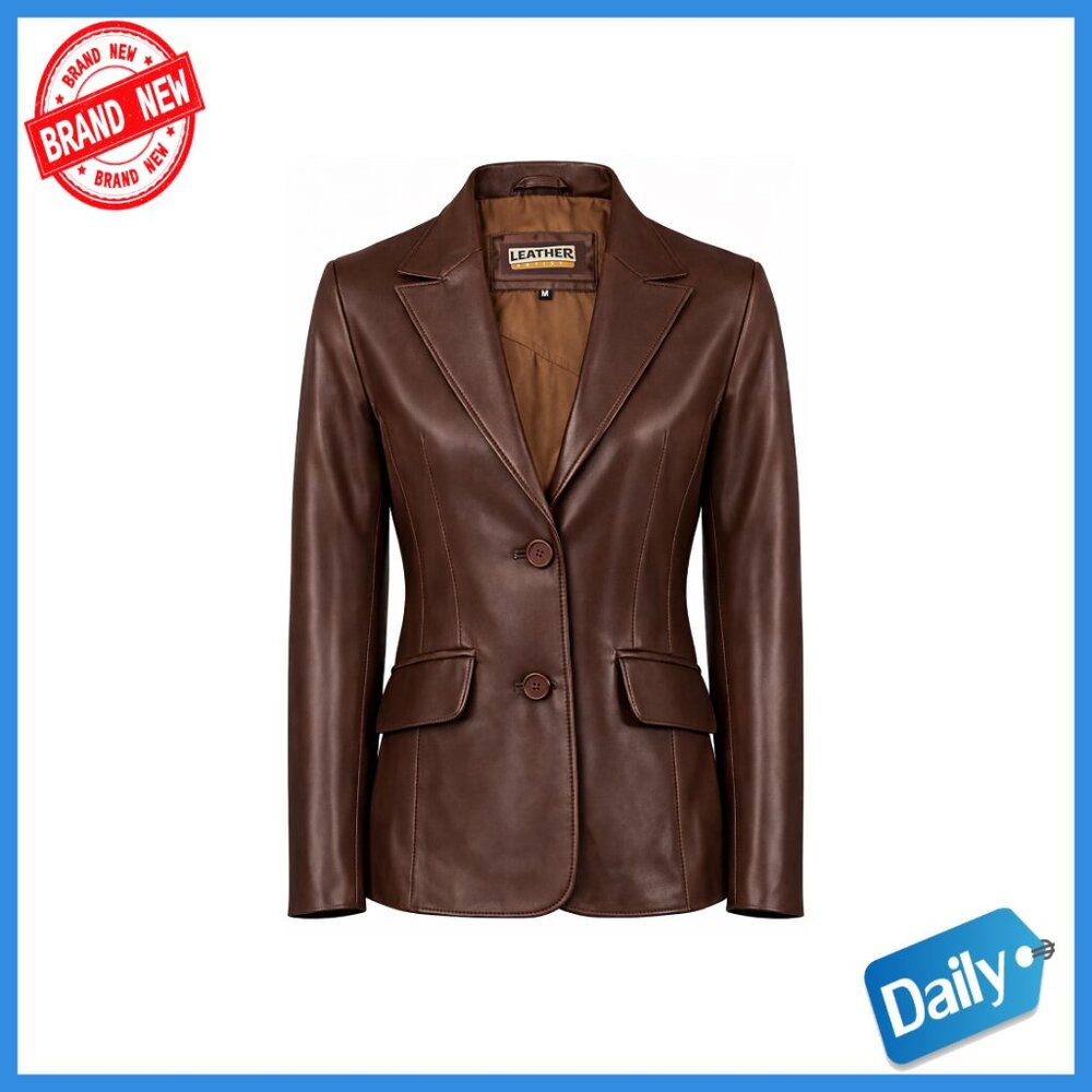 Genuine Lambskin Leather Blazer Jacket Tailored Fit Women's Coat